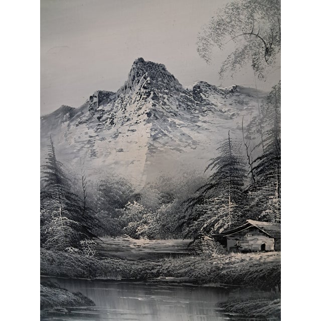 Large Oil Painting, Black & White Winter Landscape on Canvas, H. Gamlen, 1980 For Sale - Image 13 of 18