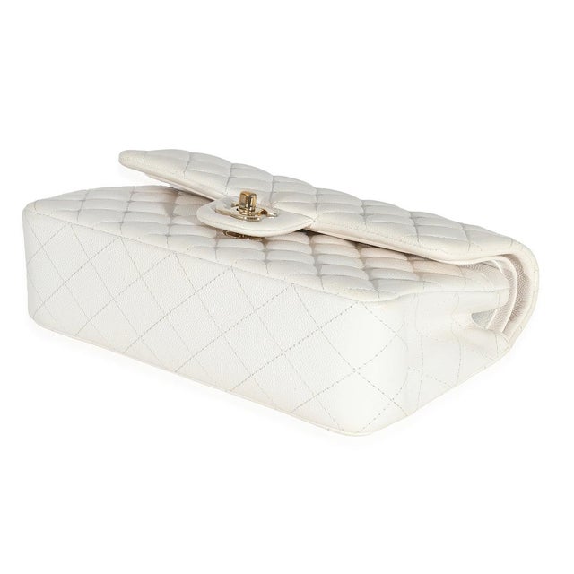 Chanel White Quilted Caviar Small Classic Double Flap Handbag For Sale - Image 4 of 5
