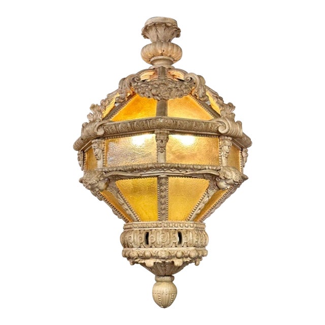 Large Italian Stripped Wood Lantern For Sale