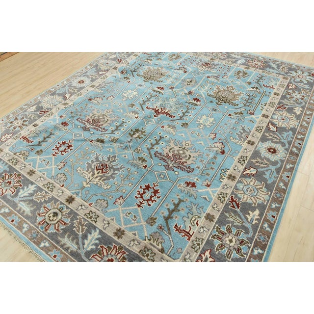 Traditional Oushak Rug 8’2” X 10′ Blue Wool Traditional Hand-Knotted Oriental Carpet For Sale - Image 3 of 12