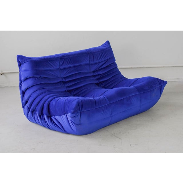 1970s Togo Living Room Set in Velvet Blue by Michel Ducaroy for Ligne Roset, 1979, Set of 5 For Sale - Image 5 of 18