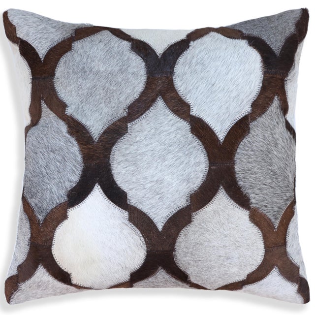Farmhouse Luxury Moroccan Genuine Hair-on Cowhide Pillow 18x18 | Handmade For Sale - Image 3 of 5
