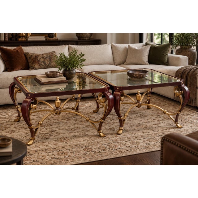 Title: Pair of Vintage Oxblood and Antique Gold Beveled-Glass End Tables For Sale In Los Angeles - Image 6 of 6