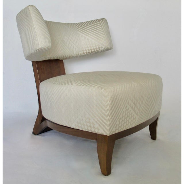 Angelo Donghia C2010 Donghia Walnut "Egos," Klismos-Style Lounge Chair & Ottoman With Donghia "Nomad," Jacquard Textile -Set For Sale - Image 4 of 18