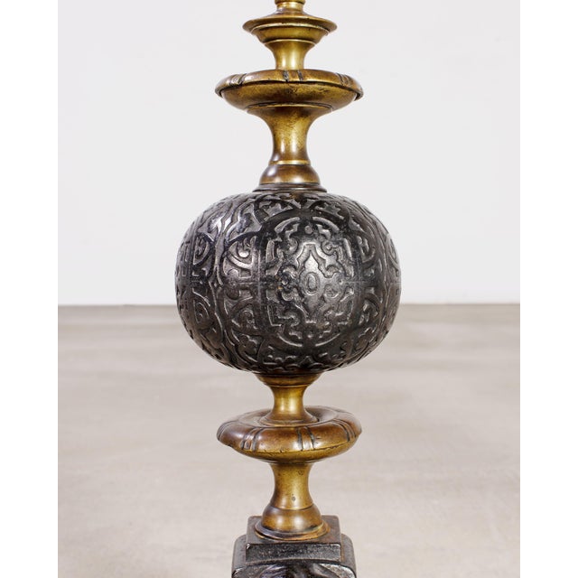 Pair of Dutch Baroque Style Iron Brass Andirons For Sale - Image 4 of 18