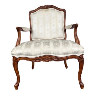 Vintage Louis XV Style Stripe Fleur De Lis Chair For Sale