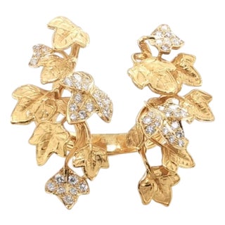 Mid 20th Century Magerit Verona Diamond Leaf Cluster Cuff Ring 18k Yellow Gold Size 6.5 For Sale