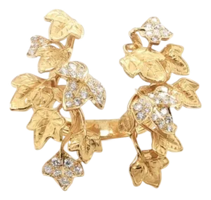Mid 20th Century Magerit Verona Diamond Leaf Cluster Cuff Ring 18k Yellow Gold Size 6.5