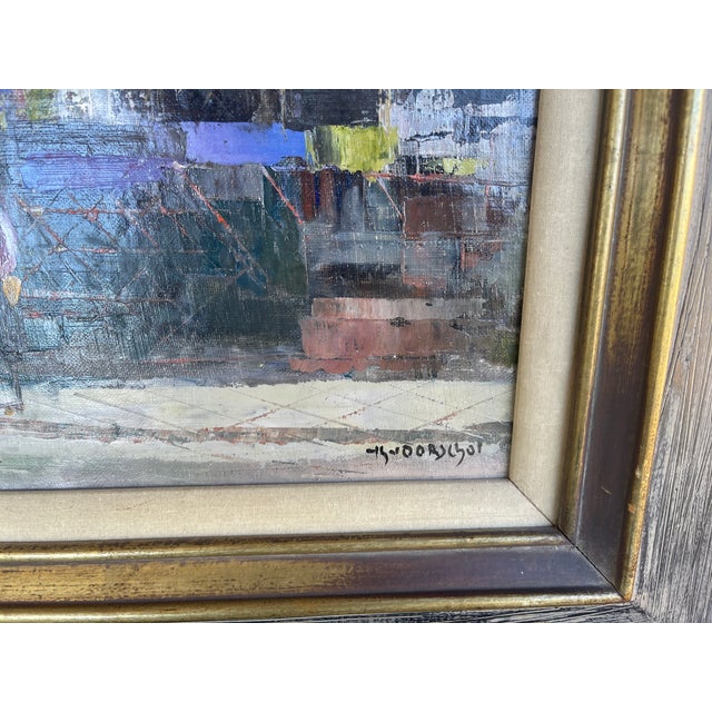 1950s Mid-Century Modern Impressionist Painting of a French Town Landscape C1955 For Sale - Image 5 of 6