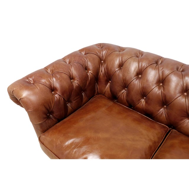 Pasargad Home Genuine Leather Chester Bay Tufted Loveseat For Sale - Image 4 of 10