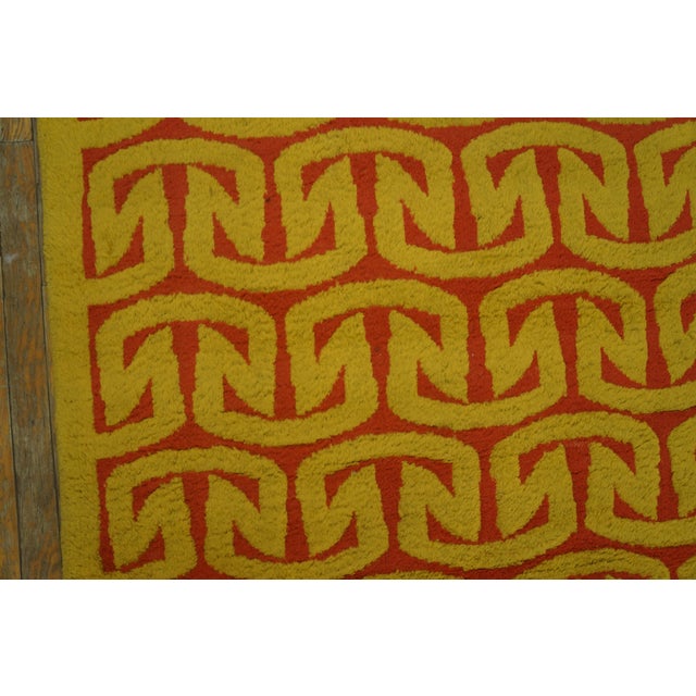 1950s Orange Yellow Modern Vintage Art Deco European Rug 4' X 6'2 Handknotted Wool Carpet For Sale - Image 9 of 18