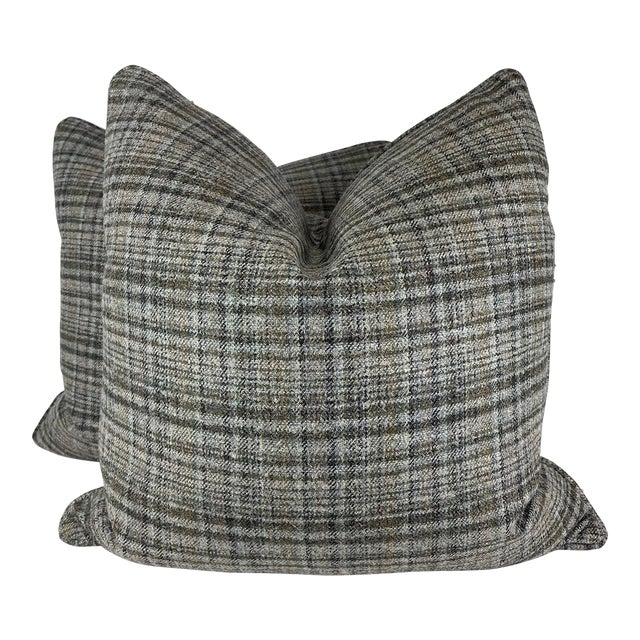 Rogers & Goffigan "Demi Plaid" in Glade 22" Pillows-A Pair For Sale