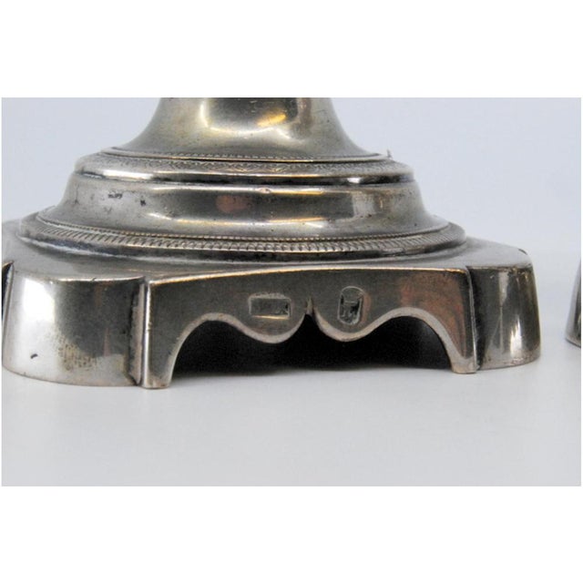 Low Silver Candlesticks with Turned Stems and Friezes on the Cut-Out Bases, Set of 2, in Very Good conditions. Designed...