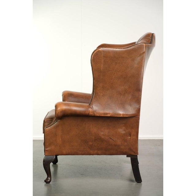 Chesterfield Cowhide Wing Armchair In Light Brown For Sale - Image 10 of 13