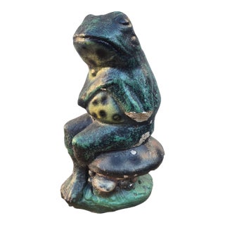 Anthropomorphic Adoring Frog Mushroom Cement Sculpture Yard Art Loving Statue For Sale