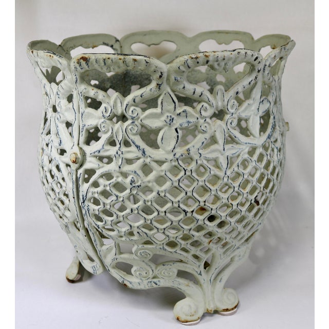 Victorian Large Vintage Cast Iron Victorian Style Open Lacework Planter For Sale - Image 3 of 11