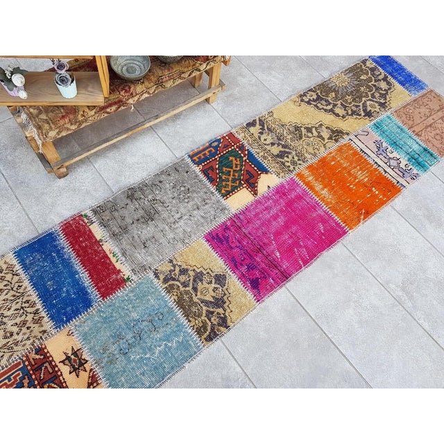 Blue Accent Vintage Wool Runner For Sale - Image 8 of 10