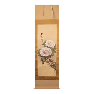 Post-1940 Showa Era Japanese Scroll Painting "Peonies"