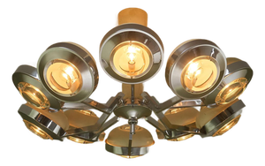 Large Round 10-Armed Chandelier with Glass Lens Diffusors by Oscar Torlasco, Italy, 1970s
