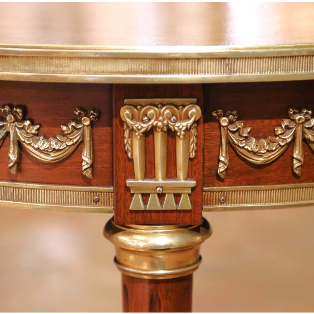 French French Louis XVI Mahogany Guéridon With Marquetry Top and Bronze Mounts For Sale - Image 3 of 10