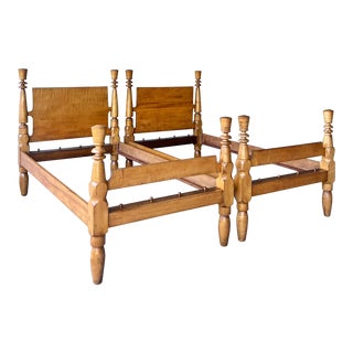 Antique 19th Century Tiger Maple Twin Beds - a Pair For Sale