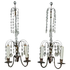 Two Pairs of Swedish Crystal Wall Sconces