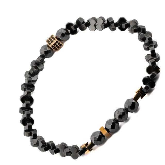 Early 21st Century Positive Vibration Hematite Stone Men's Bracelet For Sale - Image 5 of 8