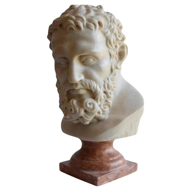 Stone Italian Sculpture Ercole Head in Marble For Sale - Image 7 of 7