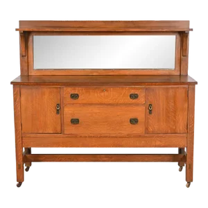 Lifetime Furniture Antique Mission Oak Arts & Crafts Sideboard or Bar Cabinet, Circa 1900