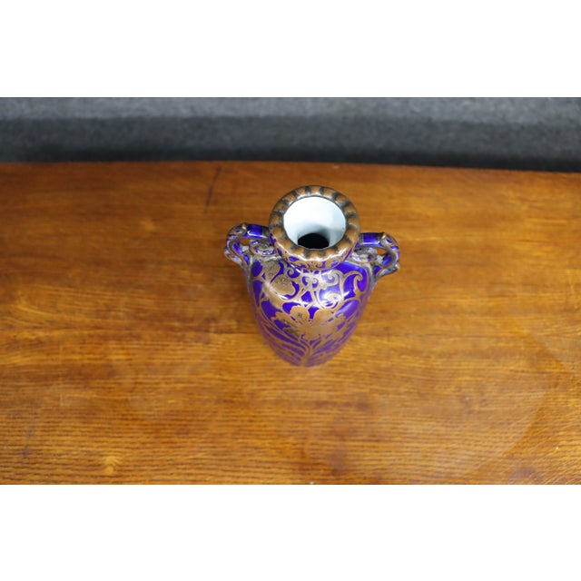 Cobalt Blue Vase With Copper Gilt Floral Decoration For Sale - Image 4 of 10
