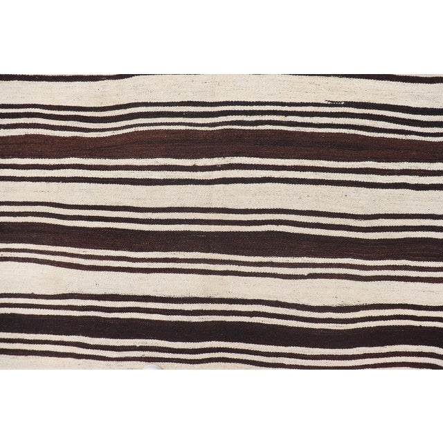 Vintage Turkish Kilim Rug With Ivory Ground and Deep Brown Stripes For Sale - Image 9 of 11