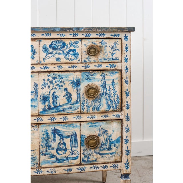 19th Century Delft Painted Italian Commode (C. 1840) For Sale In Charleston - Image 6 of 12
