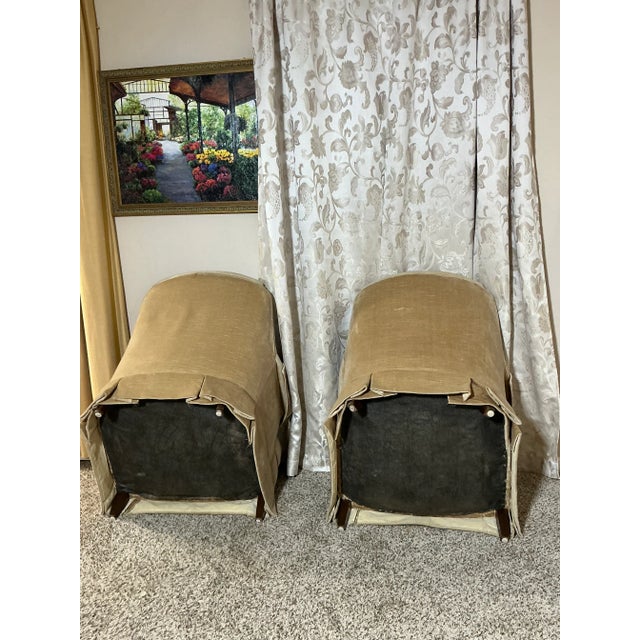 Pair of Vintage Hammary Tufted Velvet Lounge Chairs – Warm Camel Beige (Non-Swivel) For Sale - Image 10 of 12
