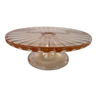 Vintage Pink Depression Glass Ball Footed Cake Plate For Sale