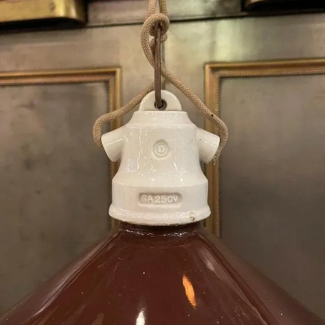 1920s Industrial Brown Enamel Cone Factory Pendant Light For Sale - Image 10 of 10
