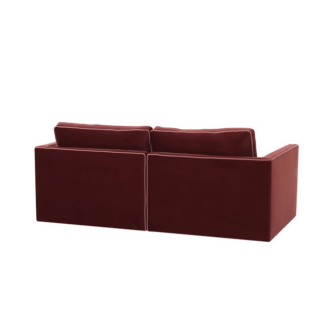 Willow Berry Red with Mauve Piping Modular Performance Velvet Loveseat For Sale - Image 4 of 7