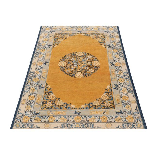 2010s Rug & Kilim’s Art Deco Rug in Gold With Medallion and Floral Patterns For Sale - Image 5 of 7