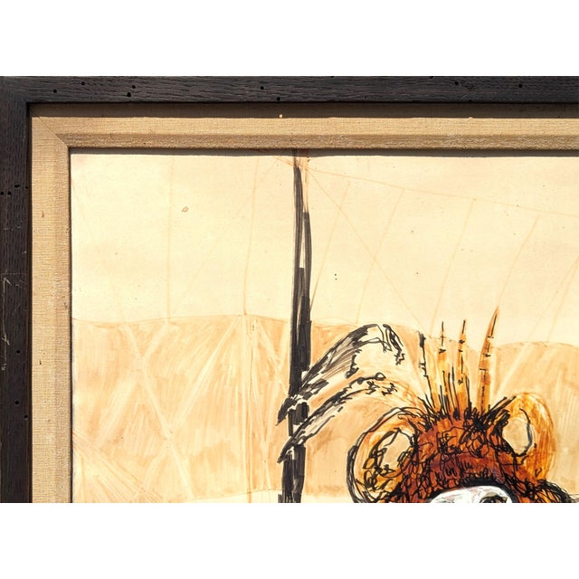 Charles Pebworth Modern Abstract Neutral Tone Figurative Drawing of a Woman with Wings, Late 20th Century For Sale In Houston - Image 6 of 11