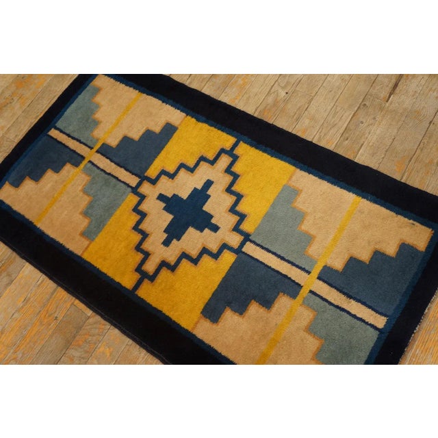 1920s Chinese Art Deco Rug ( 2' x 3'8'' - 62 x 112 ) Antique Chinese – Art Deco Chinese Allover Geometric Knotted Rug,...