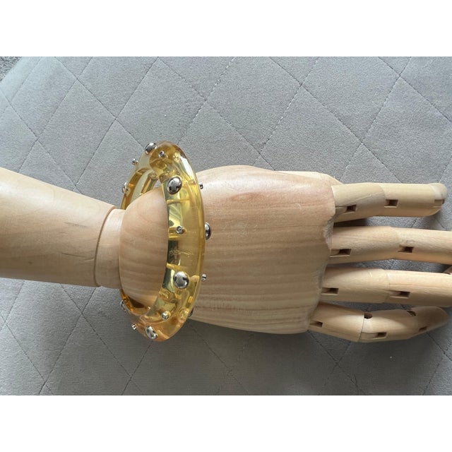 2000 - 2009 Miriam Salat Studded Translucent Vintage Resin Bangle Silver & White Topaz For Sale - Image 5 of 18