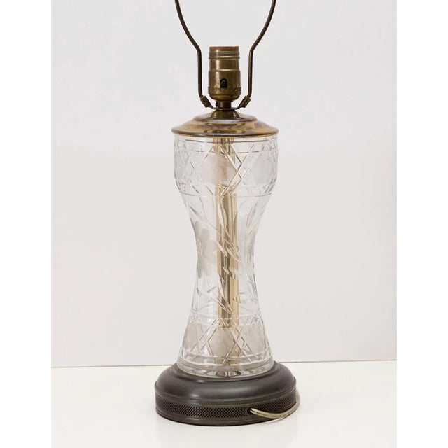 Early 20th Century Antique Cut Glass Vase Lamp With Crystal Finial For Sale - Image 5 of 6