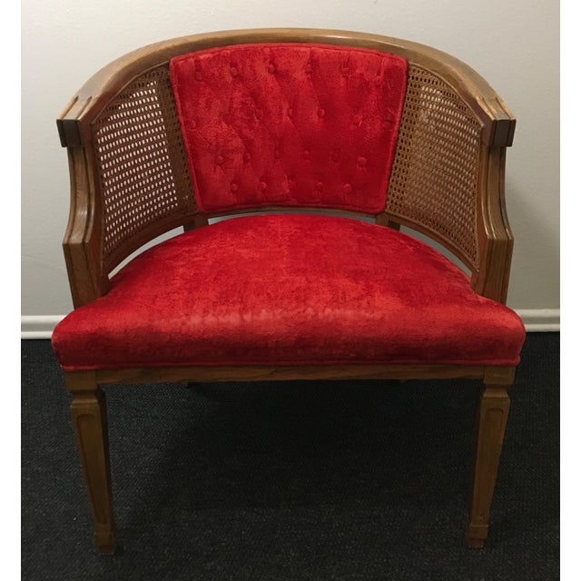 Vintage Bentwood Walnut Chair With Cane Weave in Red Velvet Chairish