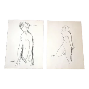 Vintage Amadeo Modigliani Folio Size Nude Silkscreen Prints - a Pair