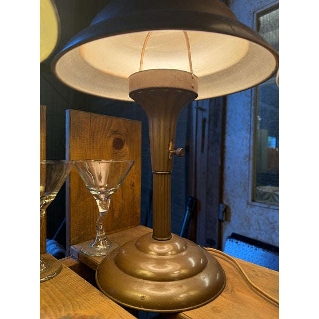 1940s Vintage 1940's Brass Flying Saucer Table Lamp For Sale - Image 5 of 7