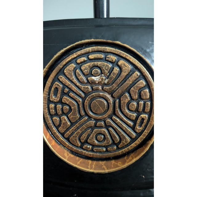 Black Vintage Black & Gold Chinoiserie Table Lamp With Asian Medallion and Matching Finial For Sale - Image 8 of 13