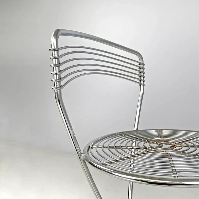 Metal Postmodern Italian Chromed Metal Round Base Stool with Footrest For Sale - Image 7 of 18
