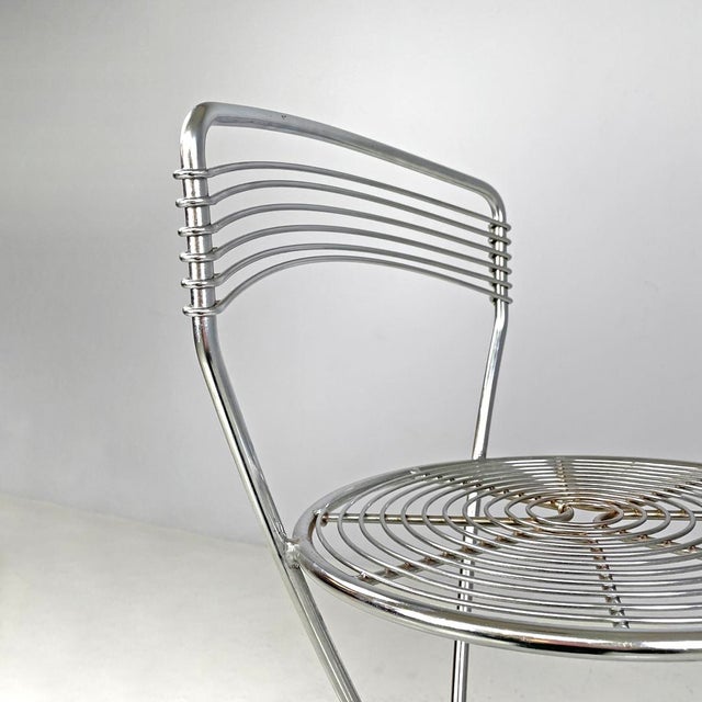 Metal Set of Postmodern Italian Chromed Metal Round Base Stool with Ottoman For Sale - Image 7 of 18