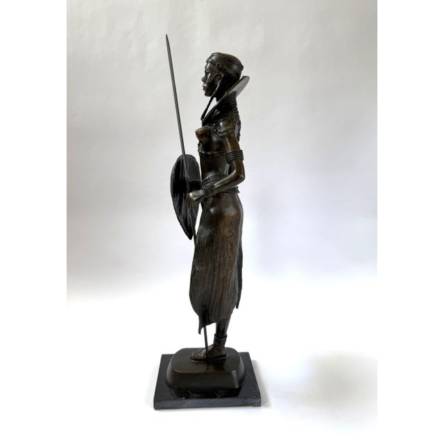 Bronze Female African Warrior Bronze Statue For Sale - Image 8 of 9
