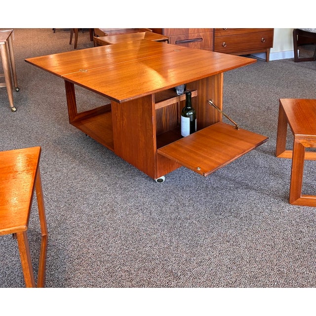Mid Century Modern Teak Modular Swivel-Top Coffee or Games Table With Mini-Bar and Nesting Tables by McIntosh c.1960 For Sale - Image 14 of 17