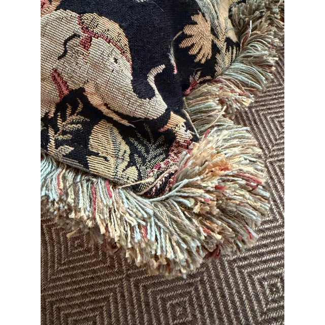 Vintage Chinoiserie Tapestry Throw Pillows With Elephants and Monkeys - A Pair For Sale In Chicago - Image 6 of 13